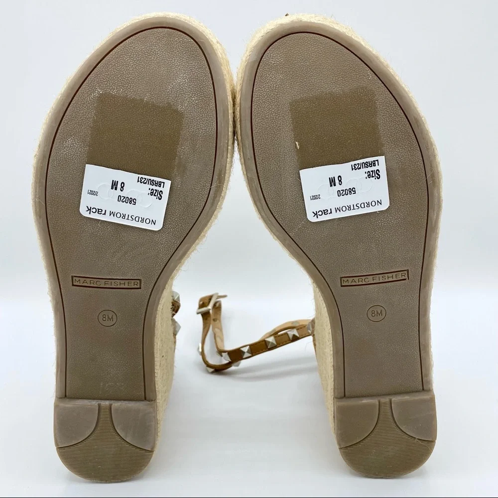 Marc Fisher Light Brown Suede Jazlyn Studded Ankle Strap Espadrille Sandal